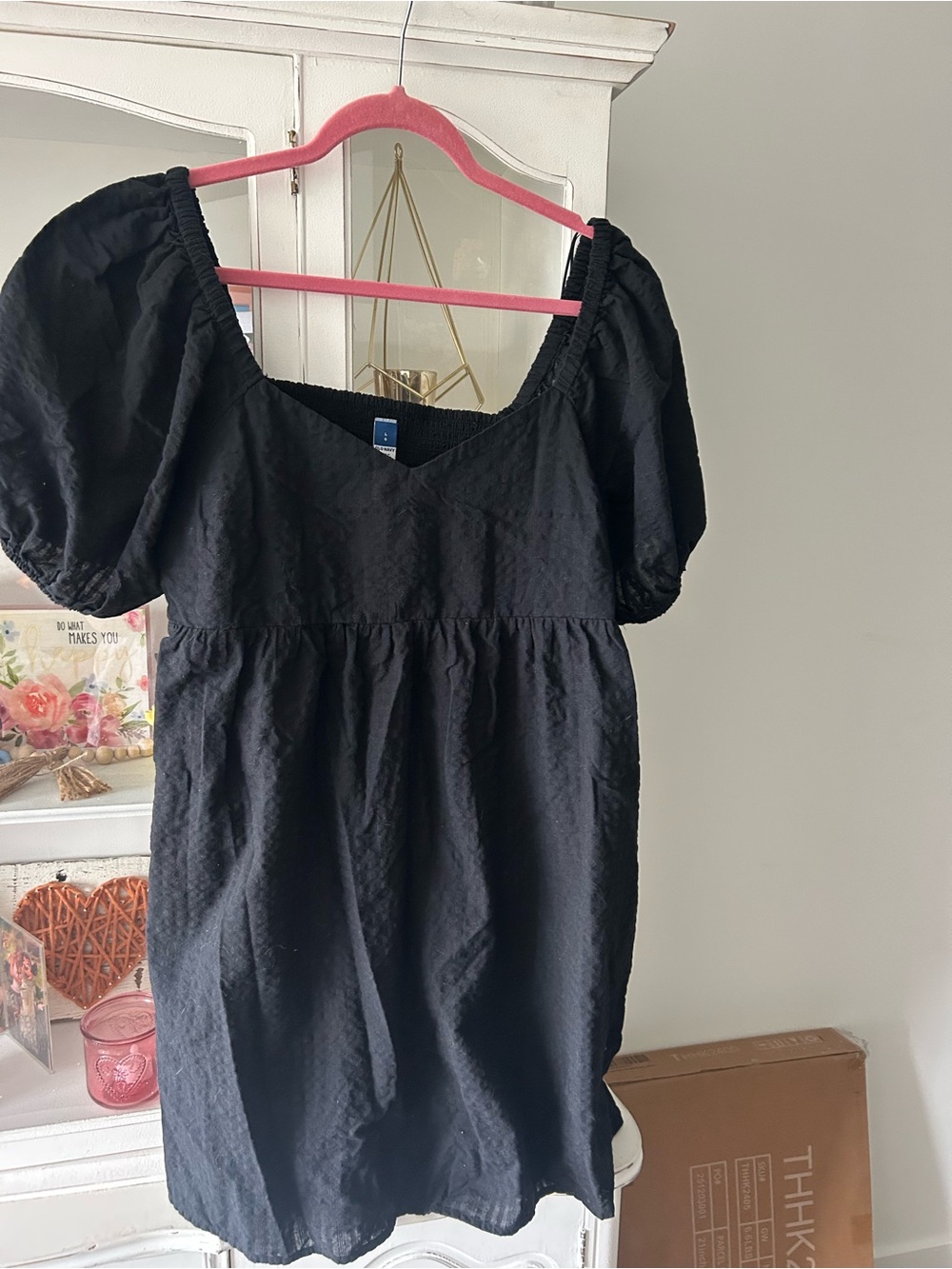 Old Navy Black Smocked Waist V-Neck Dress